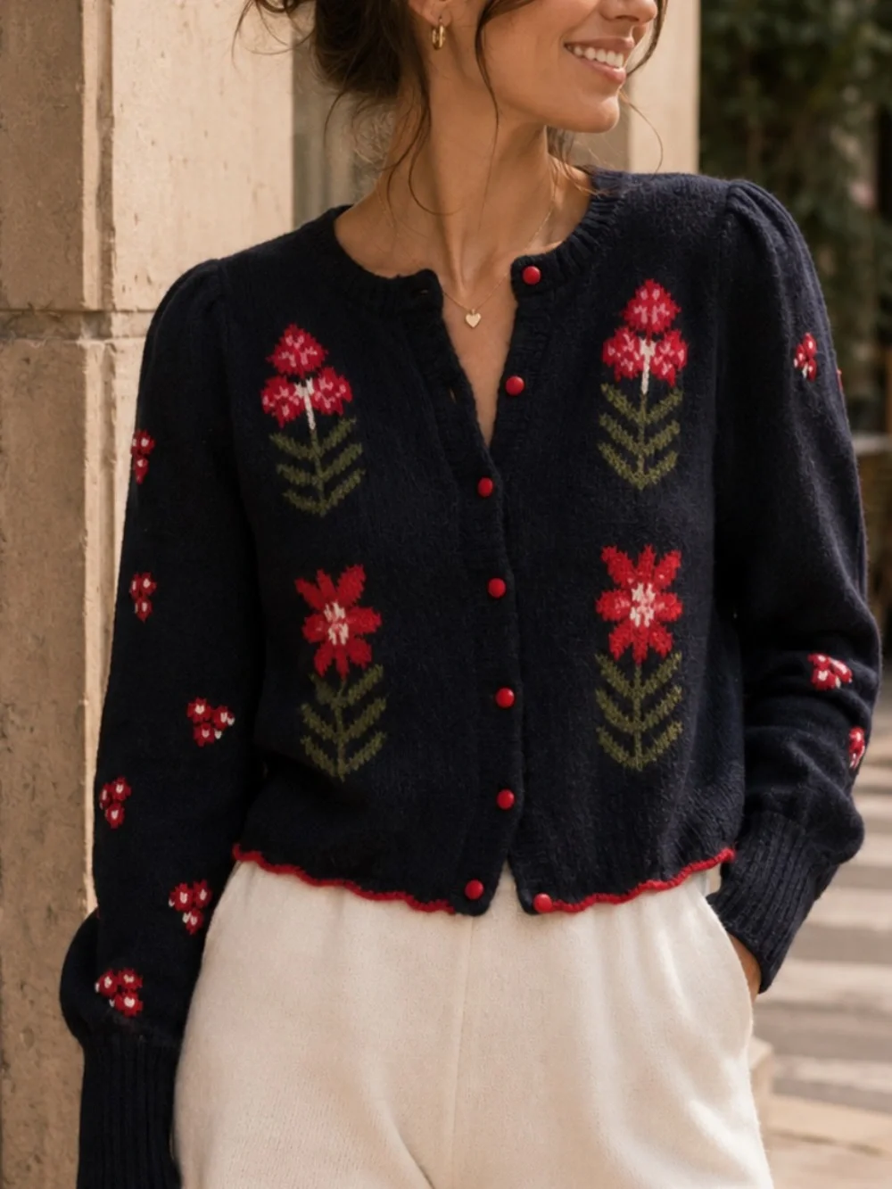 Free People Nonna Floral Jacquard Cotton Cardigan in Midnight Bloom